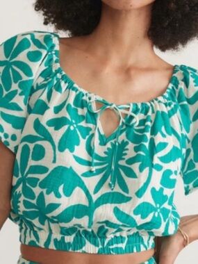 Marine Layer Tiana Cropped Blouse Spruce Flora XS NWT